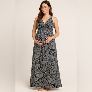 NWT Motherhood Maternity Black & White Paisley Maxi Dress Size S